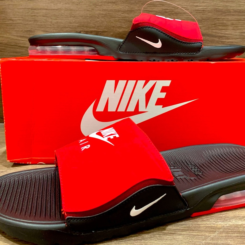 NIKE AIR MAX CAMDEN SLIDES SANDALS MENS RED BLACK